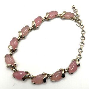Vintage Pink NecklaceTranslucent Thermoset Rosebud Link 15" MCM Gold Tone